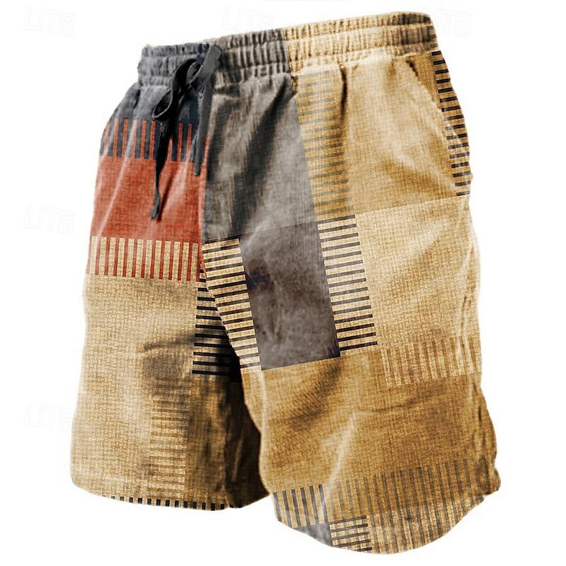 Men's Graphic Color Block Stripe Shorts Summer Shorts Beach Shorts Mid Waist Streetwear Hawaiian Designer Casual Daily Holiday Drawstring Elastic Waist 3D Print Designer Clothing Apparel