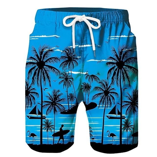 Men's Coconut Tree Board Shorts Swim Shorts Swim Trunks Mid Waist Hawaiian Boho Casual Daily Holiday Drawstring with Mesh lining Elastic Waist Designer Clothing Apparel
