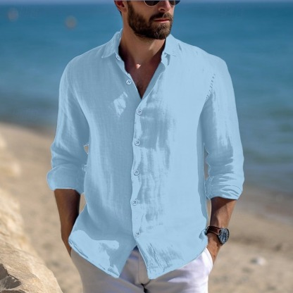 Men's Shirt Linen Shirt Summer Shirt Beach Wear Casual Shirt Button Up Shirt Plain Casual Daily Black White Pink Blue Long Sleeve Lapel Spring & Summer Clothing Apparel