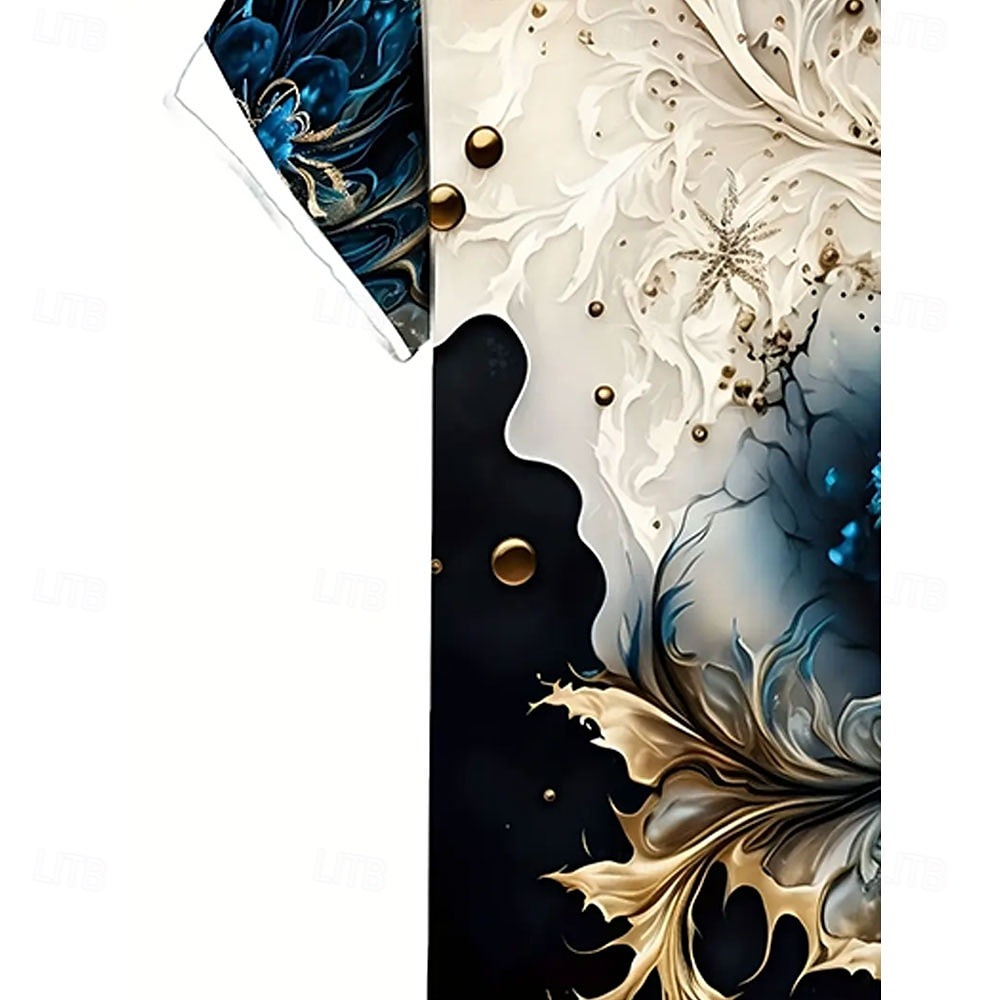 Men's Floral Print Flower Shirt Button Up Shirt Short Sleeve Fashion Casual Vacation Holiday Beach Wear Summer Spring Turndown Collared Shirts Blue