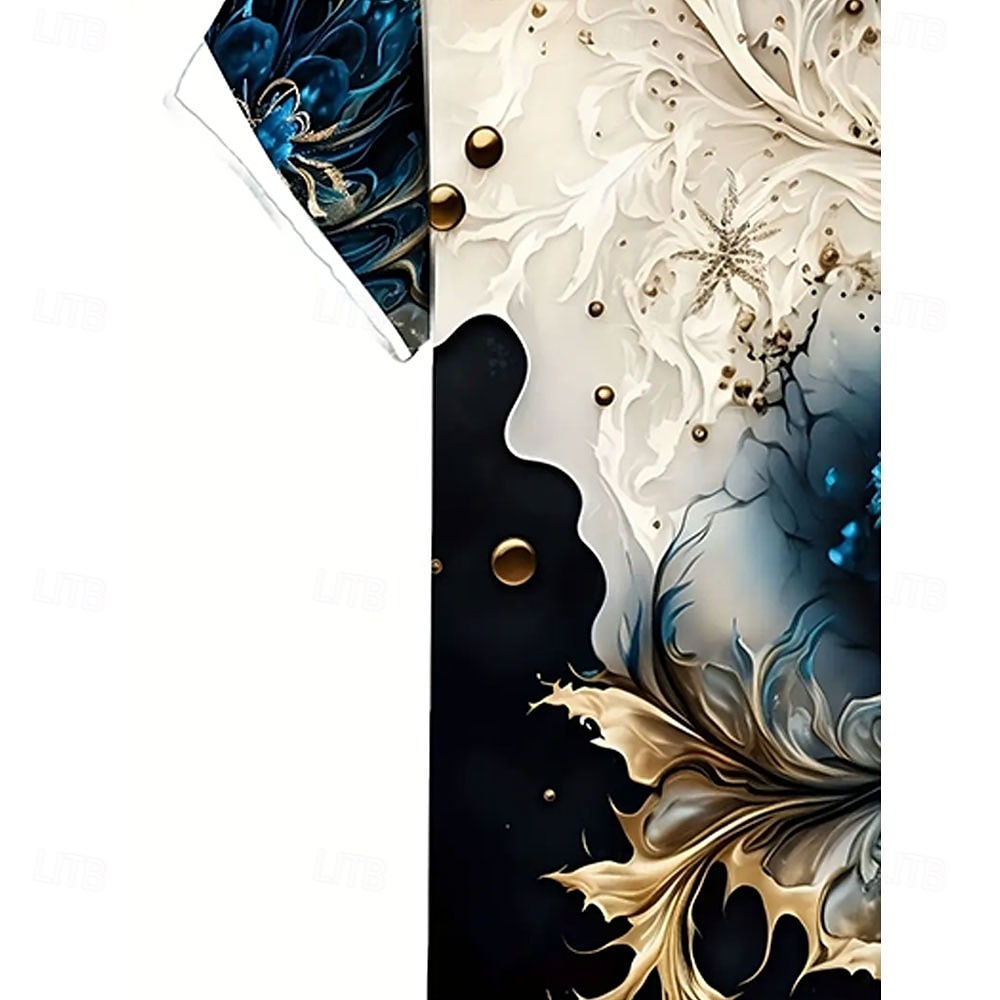 Men's Floral Print Flower Shirt Button Up Shirt Short Sleeve Fashion Casual Vacation Holiday Beach Wear Summer Spring Turndown Collared Shirts Blue