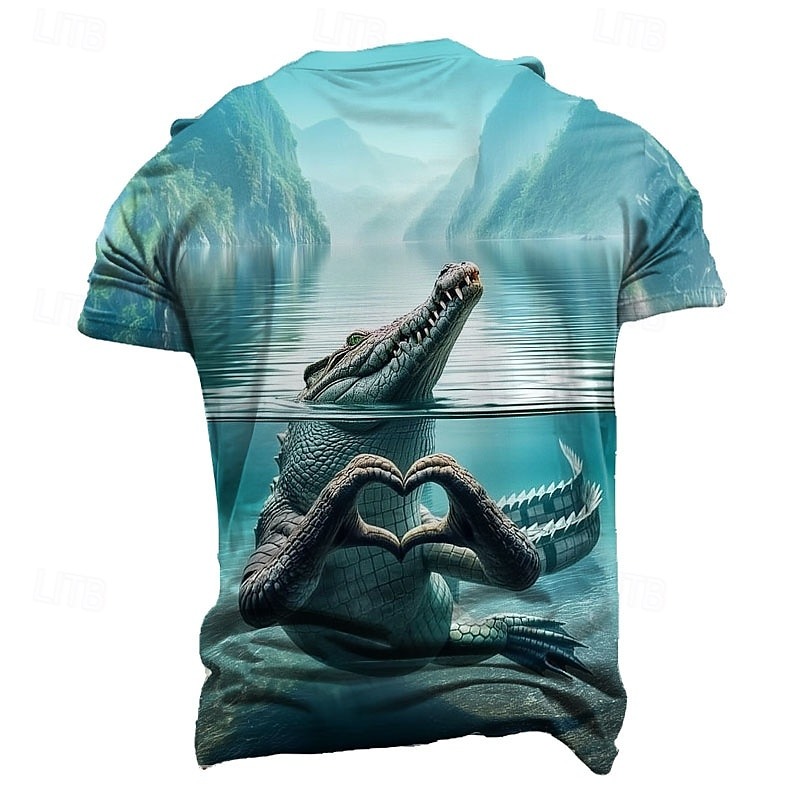 Men's Crocodile Funny T Shirt Short Sleeve T shirt 3D Print Crew Neck Shirt Exaggerated Designer Party Holiday Blue Summer Spring Clothing Apparel S M L XL XXL XXXL