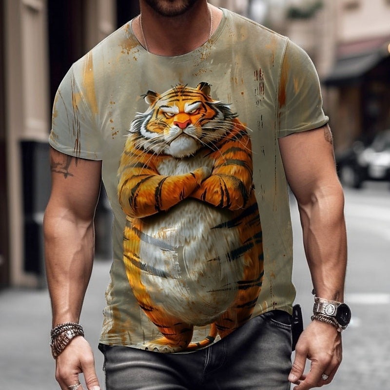 Men's Tiger Funny T Shirt Short Sleeve T shirt 3D Print Crew Neck Shir
