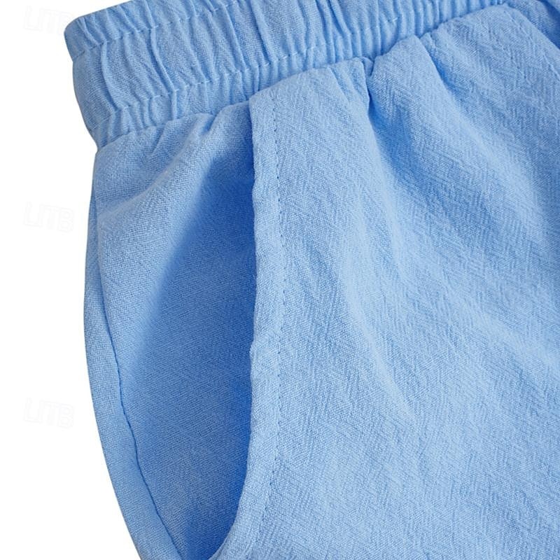 Men's Shorts Linen Shorts Summer Shorts Pocket Drawstring Elastic Waist Plain Comfort Breathable Short Casual Daily Holiday Fashion Classic Style Black White