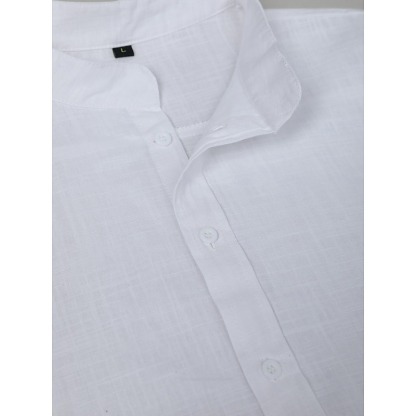 Men's Shirt Linen Shirt Band Collar Shirt Summer Shirt Beach Wear Button Up Shirt Plain Casual Daily Black White Blue Orange Short Sleeve Band Collar Summer Clothing Apparel