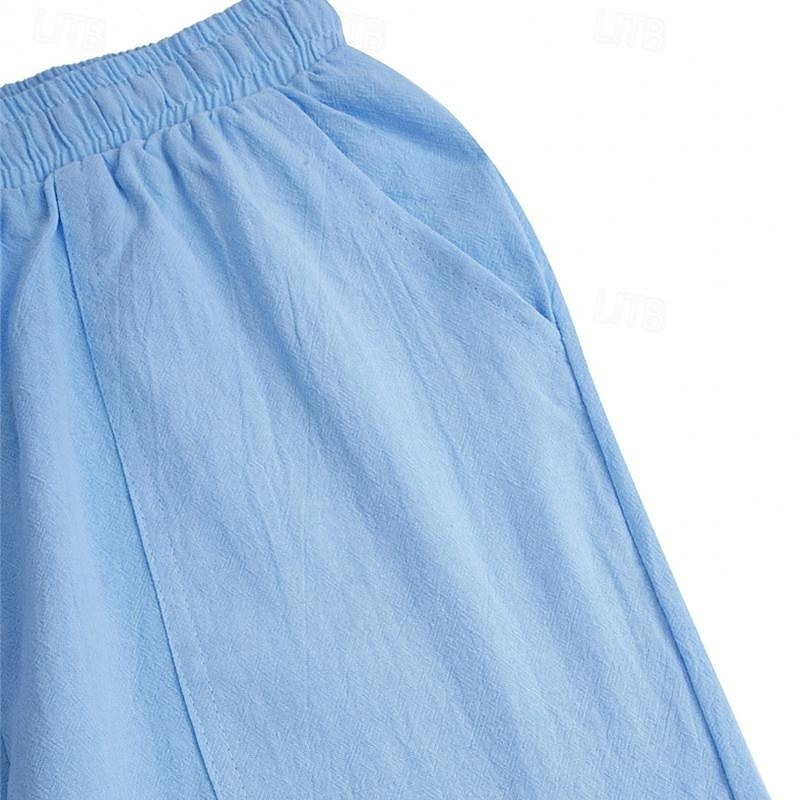 Men's Shorts Linen Shorts Summer Shorts Pocket Drawstring Elastic Waist Plain Comfort Breathable Short Casual Daily Holiday Fashion Classic Style Black White