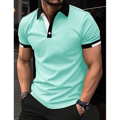 Men's Sport Polo Golf Shirt Casual Sports Tops Ribbed Polo Collar Short Sleeve Fashion Basic Solid Color Patchwork Summer Regular Fit Black White Red Blue Green Sport Polo