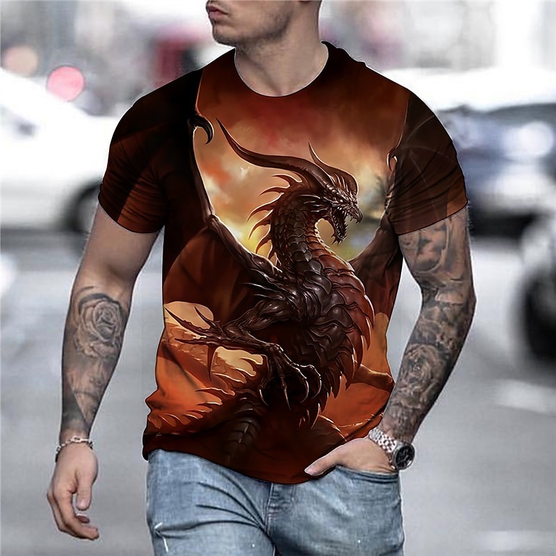 Men's Graphic Anime Dragon Shirt T shirt Tee Short Sleeve T shirt 3D Print Crew Neck Shirt Streetwear Exaggerated Daily Holiday Black Golden Blue Clothing Apparel Plus Size S M L XL XXL 3XL 4XL