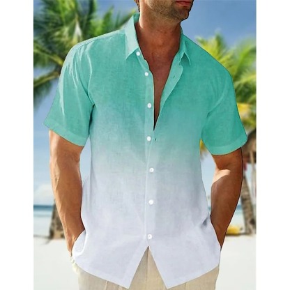 Men's Shirt Summer Shirt Beach Wear Button Up Shirt Casual Shirt Pink Navy Blue Blue Orange Green Short Sleeve Gradient Lapel Casual Daily Clothing Apparel Fashion Comfortable
