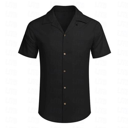Men's Shirt Button Up Shirt Summer Shirt Beach Shirt Black White Pink Short Sleeve Plain Lapel Summer Casual Daily Clothing Apparel