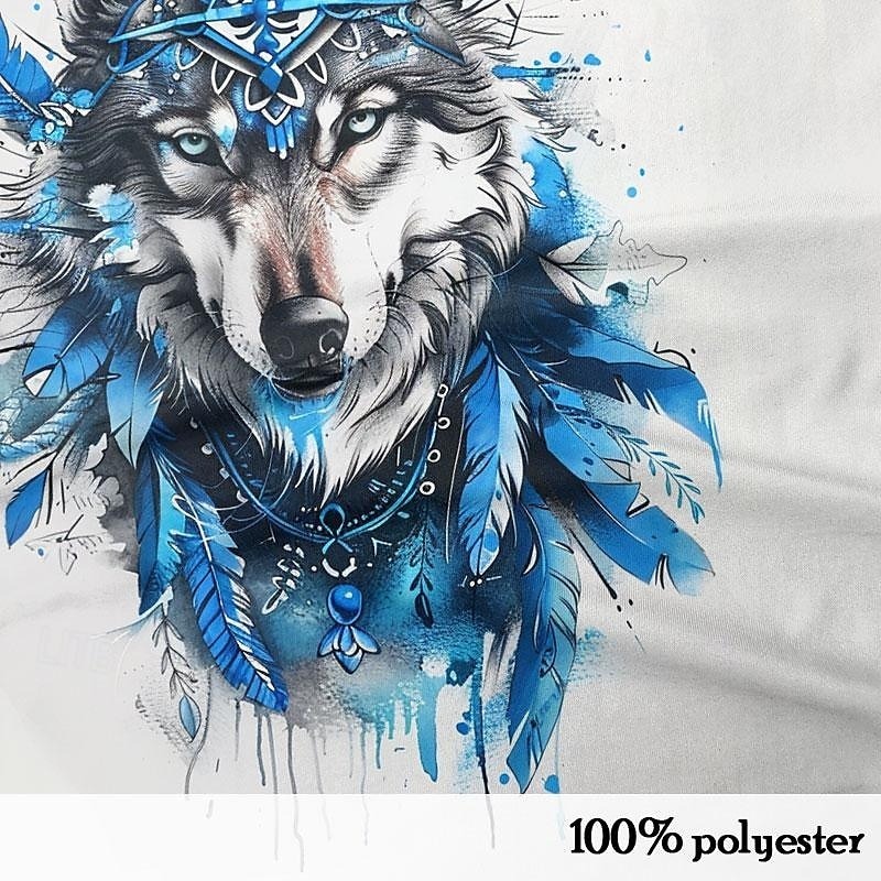 Men's Wolf Polo Shirts Golf Shirt Short Sleeve Polo Shirts Collared Shirts Funny Streetwear Vacation Wear Party Outfits Buttons 3D Print White