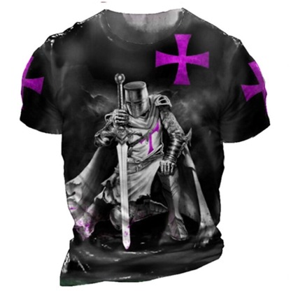 Men's Unisex Templar Cross Graphic Prints Soldier T shirt Distressed T Shirt Short Sleeve T shirt 3D Print Crew Neck Shirt Sports Designer Casual Outdoor Street Daily Light Yellow Black Yellow Summer