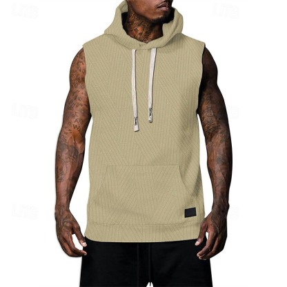 Men's Tank Top Vest Top Undershirt Sleeveless Shirt Sleeveless Hooded Summer Plain Fashion Designer Basic Jacquard Front Pocket Vacation Street Going out Black White Khaki Top Tee for Men