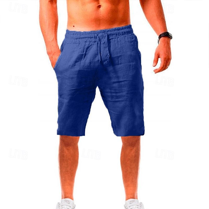 Men's Shorts Linen Shorts Summer Shorts Beach Shorts Drawstring Plain Yoga Business Beach Hawaiian Casual Light Khaki. Black