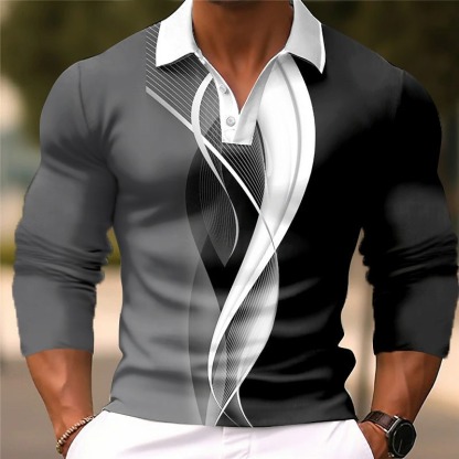 Men's Geometric Polo Shirts Golf Shirt Long Sleeve Polo Shirts Collared Shirts Business Casual WorkWear Formal Wear Festival Wear Buttons 3D Print White Blue Brown
