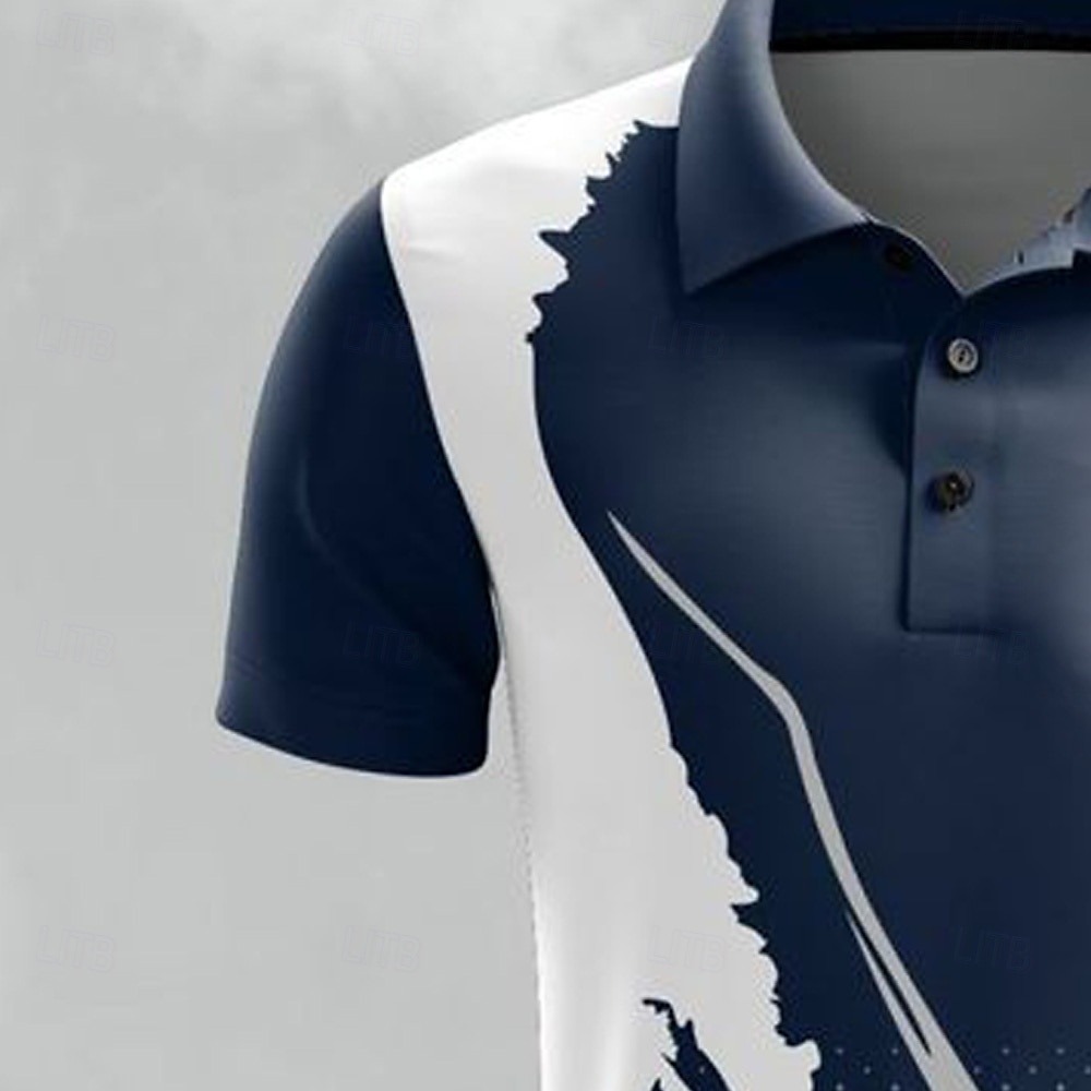 Men's Geometric Polo Short Sleeve Polo Shirts Collared Shirts Casual School Outdoor Athleisure Daily Wear 3D Print Blue