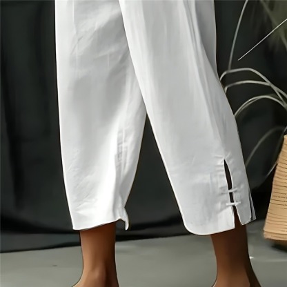 Men's Linen Pants Summer Pants Cropped Pants Beach Pants Drawstring Elastic Waist Plain Comfort Breathable Calf-Length Casual Daily Holiday Fashion Classic Style Black White