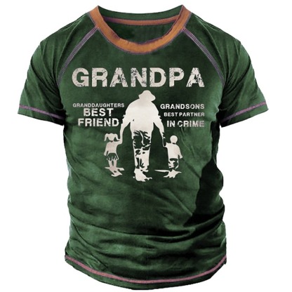 Men's Letter Graphic Prints T shirt Funny T Shirts Grandpa T Shirt Short Sleeve T shirt 3D Print Crew Neck Shirt Vintage Sports Designer Outdoor Street Daily Yellow Navy Blue Green Summer Clothing