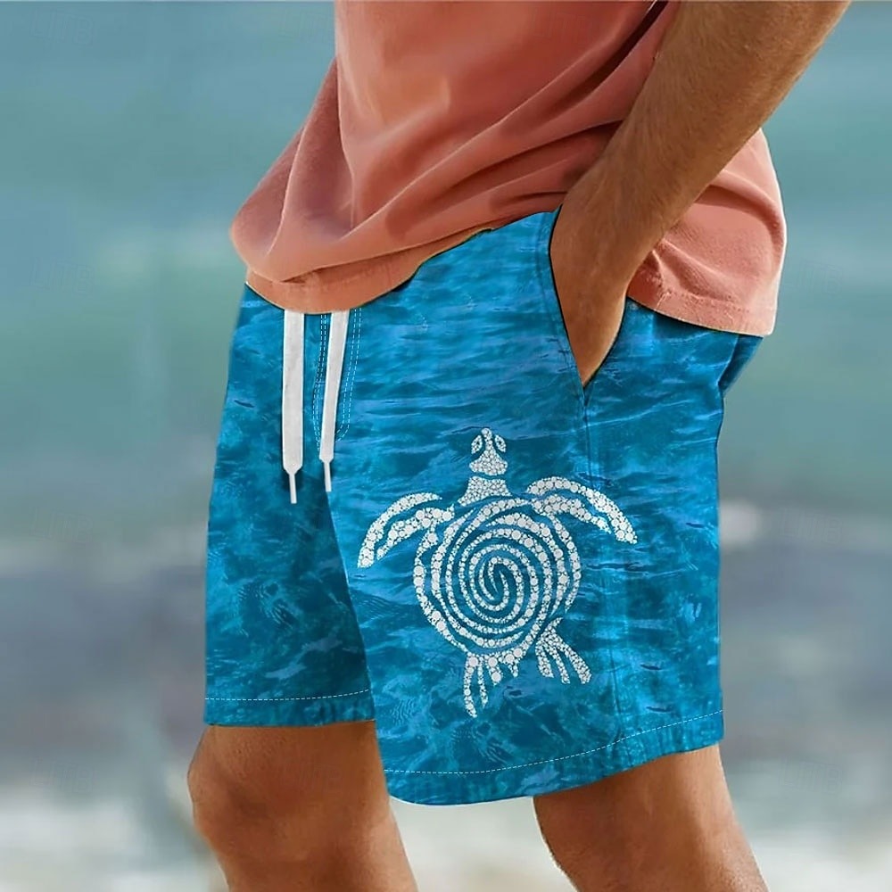 Men's Turtle Sea Creatures Swimming Trunks Board Shorts Swim Shorts Mid Waist Streetwear Hawaiian Casual Holiday Beach Vacation Wear Pocket Drawstring Elastic Waist Designer Clothing Apparel