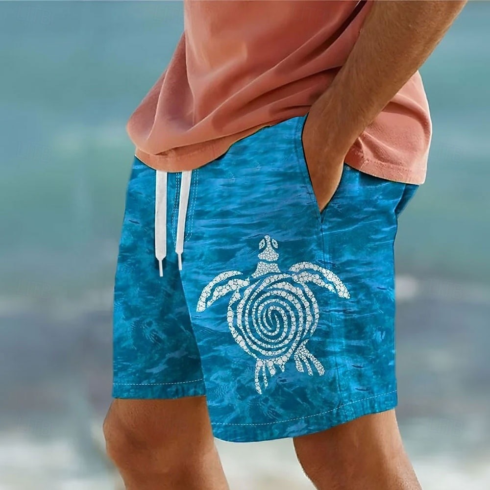 Men's Turtle Sea Creatures Swimming Trunks Board Shorts Swim Shorts Mid Waist Streetwear Hawaiian Casual Holiday Beach Vacation Wear Pocket Drawstring Elastic Waist Designer Clothing Apparel