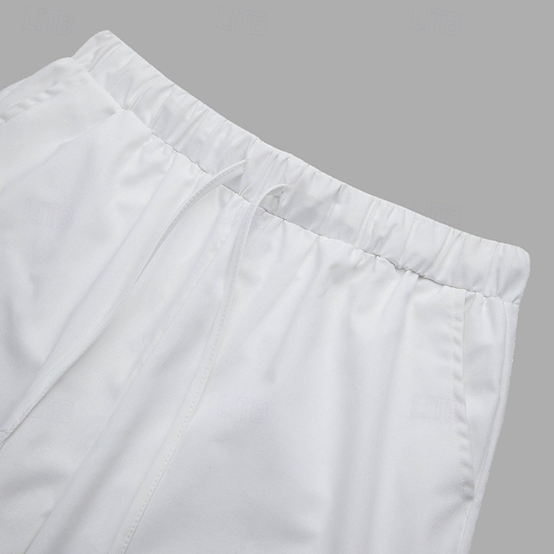 Men's Linen Pants Summer Pants Cropped Pants Beach Pants Drawstring Elastic Waist Plain Comfort Breathable Calf-Length Casual Daily Holiday Fashion Classic Style Black White