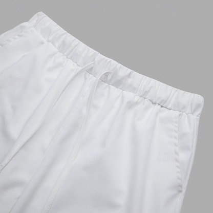 Men's Linen Pants Summer Pants Cropped Pants Beach Pants Drawstring Elastic Waist Plain Comfort Breathable Calf-Length Casual Daily Holiday Fashion Classic Style Black White