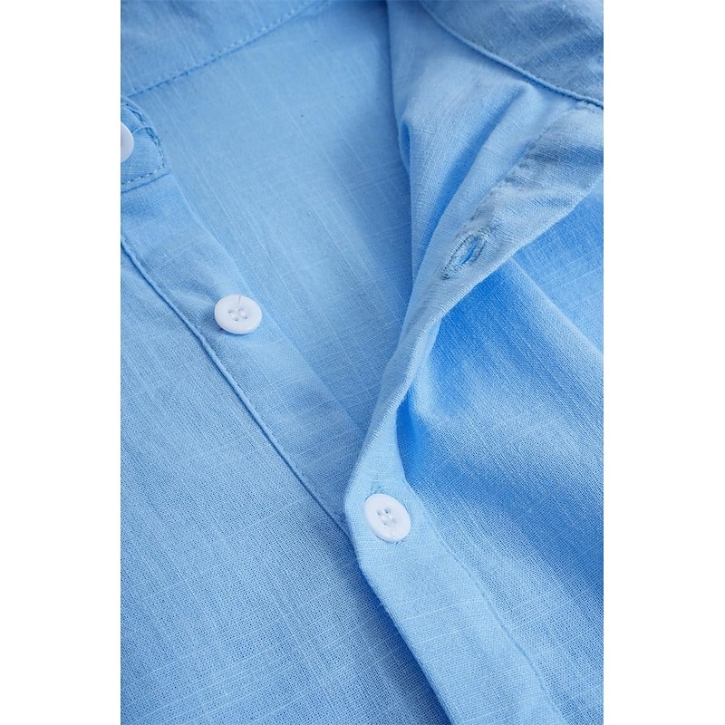 Men's Shirt Linen Shirt Summer Shirt Beach Wear Plain Casual Daily Black White Blue Green Long Sleeve Lapel Spring & Summer Clothing Apparel