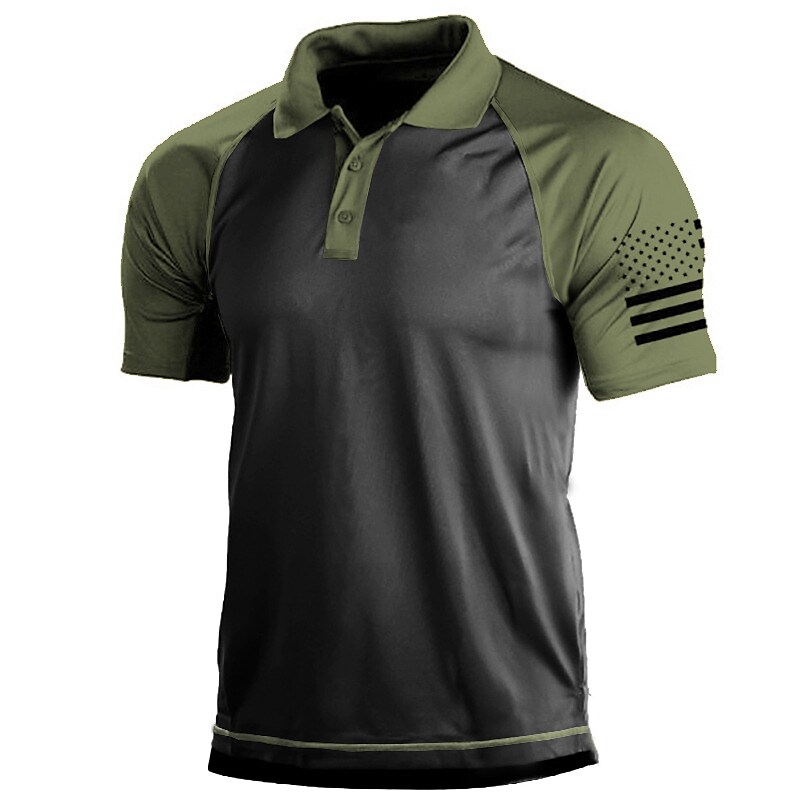 Men's Outdoor American Flag Tactical Sport Golf Neck T-Shirt Golf Shirt Tee shirt Short Sleeve Shirt Top Outdoor Breathable Quick Dry Lightweight Summer Black Green Grey Hunting Fishing Combat