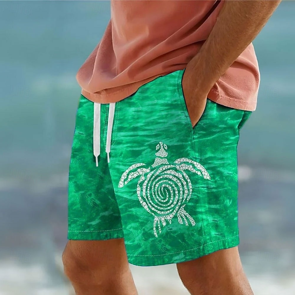 Men's Turtle Sea Creatures Swimming Trunks Board Shorts Swim Shorts Mid Waist Streetwear Hawaiian Casual Holiday Beach Vacation Wear Pocket Drawstring Elastic Waist Designer Clothing Apparel