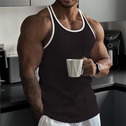 Men's Tank Top Rib Knit Top Wife beater Shirt Color Block Pit Strip Crew Neck Outdoor Going out Sleeveless Clothing Apparel Fashion Designer Muscle