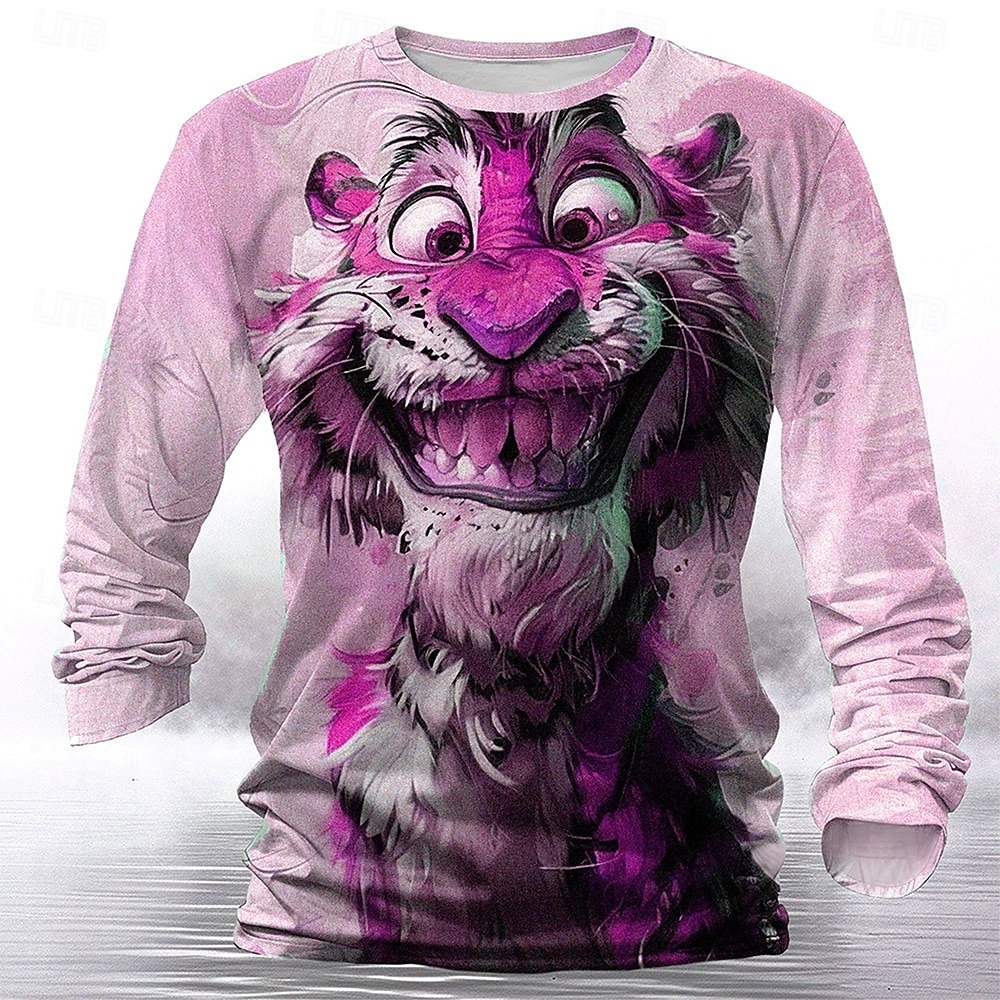 Men's Tiger T shirt Henley Shirt Long Sleeve T shirt 3D Print Crew Neck Shirt Designer Retro Vintage Street Casual Daily Green 1# Blue Purple Summer Spring Fall Clothing Apparel S M L XL XXL 3XL
