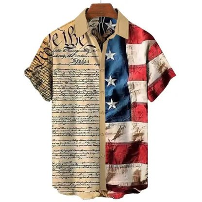 Men's Shirt Summer Hawaiian Shirt Graphic Prints American Flag Turndown White Red Khaki Black+Gray Gray Outdoor Street Short Sleeves Print Clothing Apparel Fashion Streetwear Designer Soft