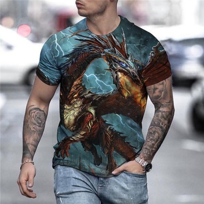 Men's Graphic Anime Dragon Shirt T shirt Tee Short Sleeve T shirt 3D Print Crew Neck Shirt Streetwear Exaggerated Daily Holiday Black Golden Blue Clothing Apparel Plus Size S M L XL XXL 3XL 4XL