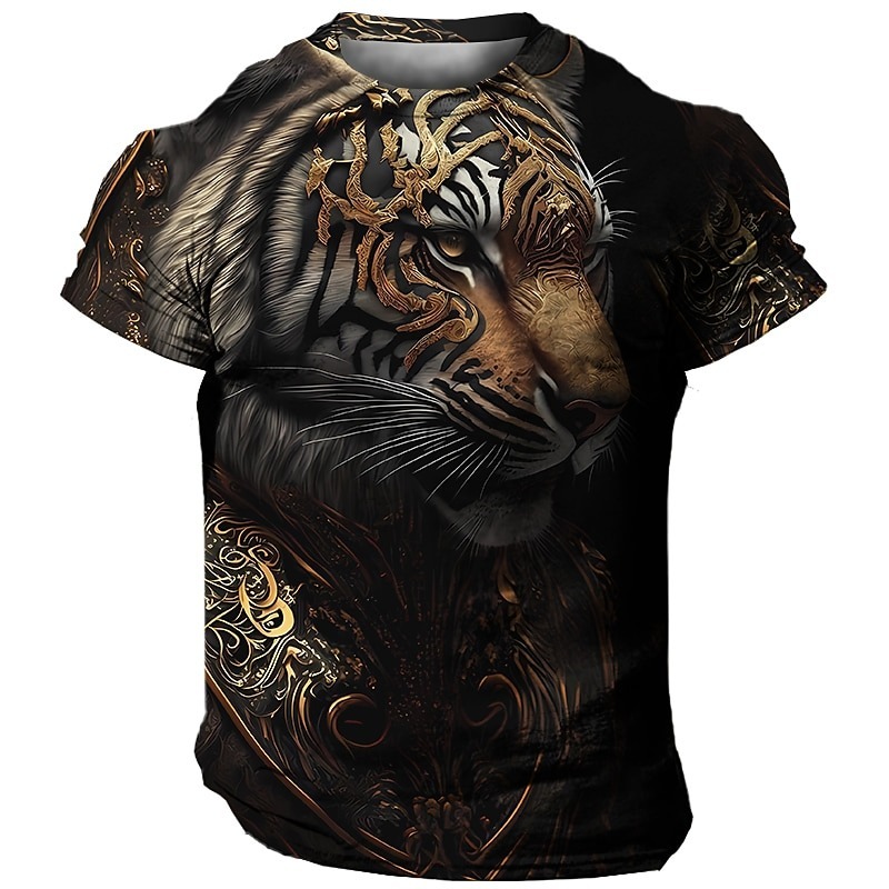Men's Graphic Animal Tiger T shirt Short Sleeve T shirt 3D Print Crew Neck Shirt Vintage Fashion Designer Outdoor Daily Sports Light Yellow Dark Yellow Yellow Spring & Summer Clothing Apparel S M L
