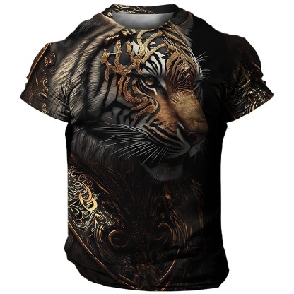 Men's Graphic Animal Tiger T shirt Short Sleeve T shirt 3D Print Crew Neck Shirt Vintage Fashion Designer Outdoor Daily Sports Light Yellow Dark Yellow Yellow Spring & Summer Clothing Apparel S M L