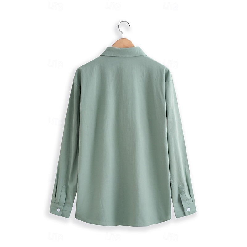 Men's Shirt Linen Shirt Summer Shirt Beach Wear Button Up Shirt Solid Color Street Daily White Blue Green Khaki Long Sleeve Fold-over Collar Clothing Apparel Pocket