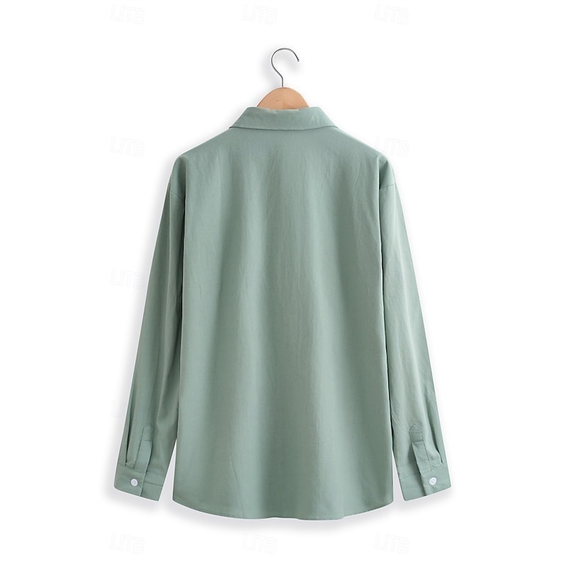 Men's Shirt Linen Shirt Summer Shirt Beach Wear Button Up Shirt Solid Color Street Daily White Blue Green Khaki Long Sleeve Fold-over Collar Clothing Apparel Pocket