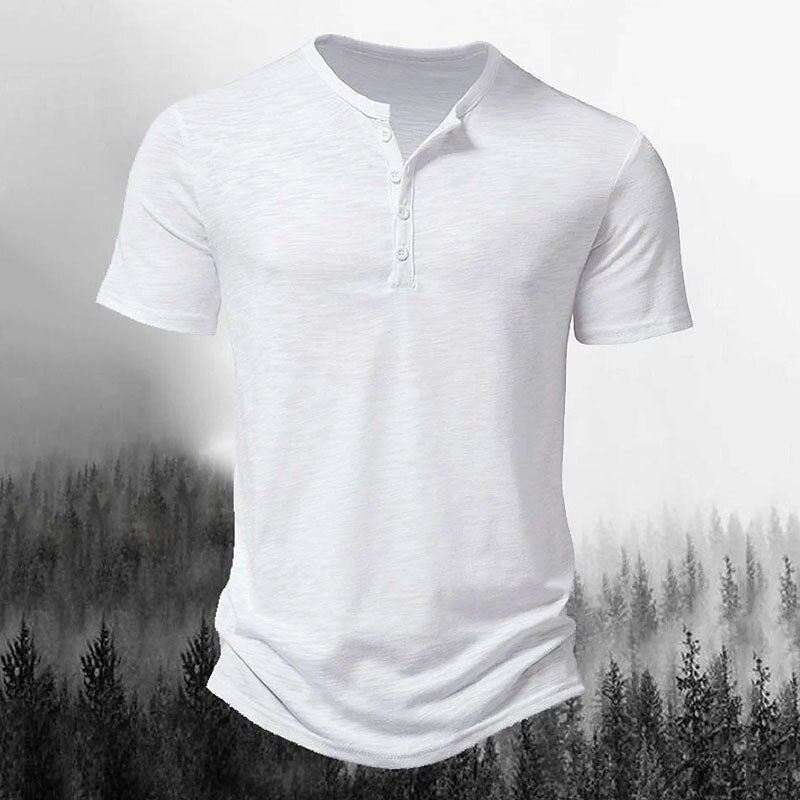 Men's T shirt Tee Henley Shirt Tee Top Plain Henley Street Vacation Short Sleeves Button Clothing Apparel Designer Basic Modern Contemporary