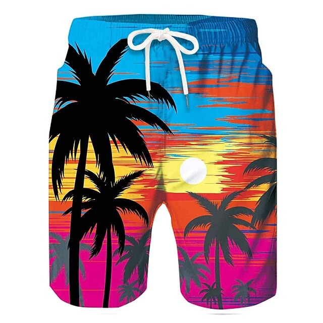 Men's Coconut Tree Board Shorts Swim Shorts Swim Trunks Mid Waist Hawaiian Boho Casual Daily Holiday Drawstring with Mesh lining Elastic Waist Designer Clothing Apparel