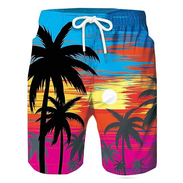 Men's Coconut Tree Board Shorts Swim Shorts Swim Trunks Mid Waist Hawaiian Boho Casual Daily Holiday Drawstring with Mesh lining Elastic Waist Designer Clothing Apparel