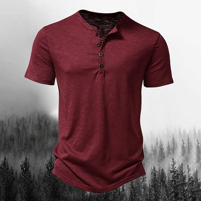 Men's T shirt Tee Henley Shirt Tee Top Plain Henley Street Vacation Short Sleeves Button Clothing Apparel Designer Basic Modern Contemporary