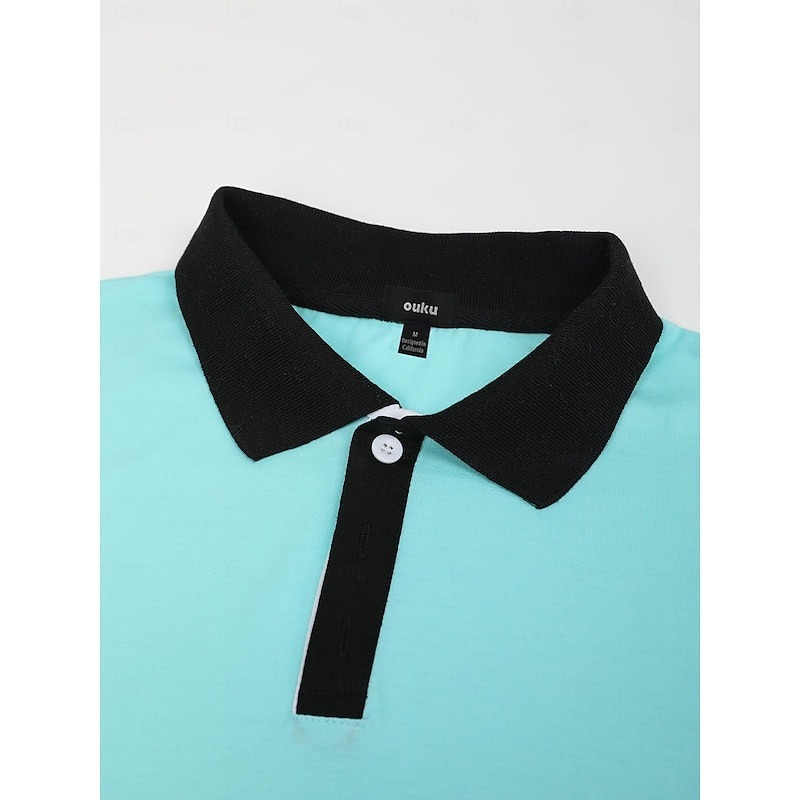 Men's Sport Polo Golf Shirt Casual Sports Tops Ribbed Polo Collar Short Sleeve Fashion Basic Solid Color Patchwork Summer Regular Fit Black White Red Blue Green Sport Polo