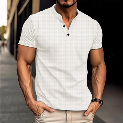 Men's Golf Shirt Golf Polo Work Casual Stand Collar Short Sleeve Basic Modern Plain Button Spring & Summer Regular Fit Black White Blue Khaki Gray Golf Shirt