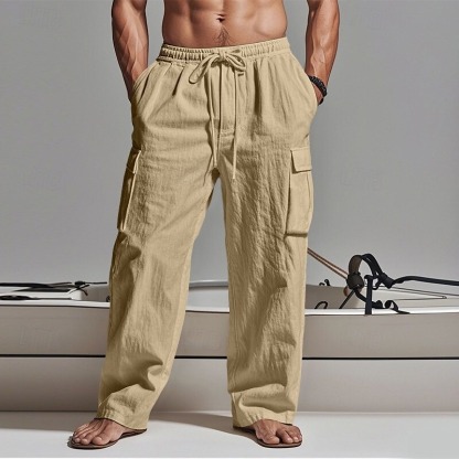 Men's Cargo Pants Trousers Summer Pants Beach Pants Gauze Pants Drawstring Elastic Waist Multi Pocket Plain Comfort Breathable Outdoor Daily Holiday Fashion Classic Style Black White