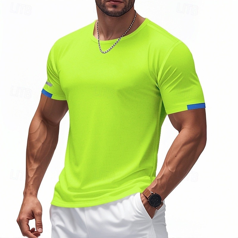 Men's T Shirt Muscle Shirts Short Sleeve Crewneck Summer Active Classic Sports & Outdoor Running Light Blue Black White Top Tee for Men