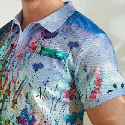 Men's Graphic Prints Waffle Polo Shirts Polo Shirts Lapel Polo Button Up Polos Golf Shirt Short Sleeve Shirt Turndown Outdoor Street Blue-Green Blue Purple Orange Green Print Clothing Apparel Fashion