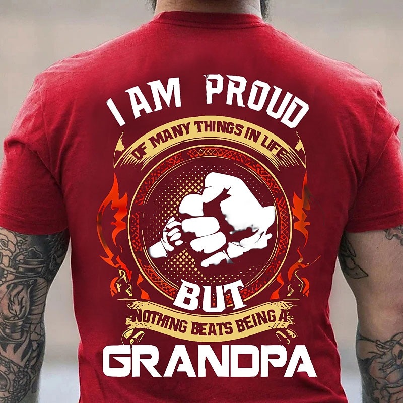 Men's Graphic Letter Hand T shirt Back Print T Shirt Grandpa T Shirt Short Sleeve T shirt 3D Print Crew Neck Shirt Vintage Fashion Designer Outdoor Daily Sports Black Red Navy Blue Spring & Summer