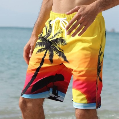 Men's Graphic Coconut Tree Swimming Trunks Board Shorts Swim Shorts Mid Waist Streetwear Hawaiian Boho Casual Daily Holiday Drawstring Elastic Waist 3D Print Designer Clothing Apparel