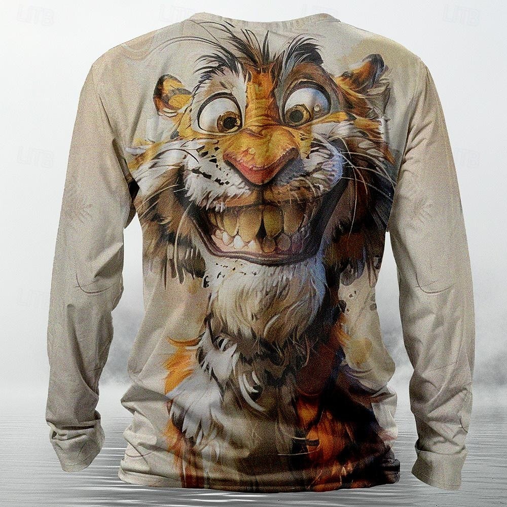 Men's Tiger T shirt Henley Shirt Long Sleeve T shirt 3D Print Crew Neck Shirt Designer Retro Vintage Street Casual Daily Green 1# Blue Purple Summer Spring Fall Clothing Apparel S M L XL XXL 3XL