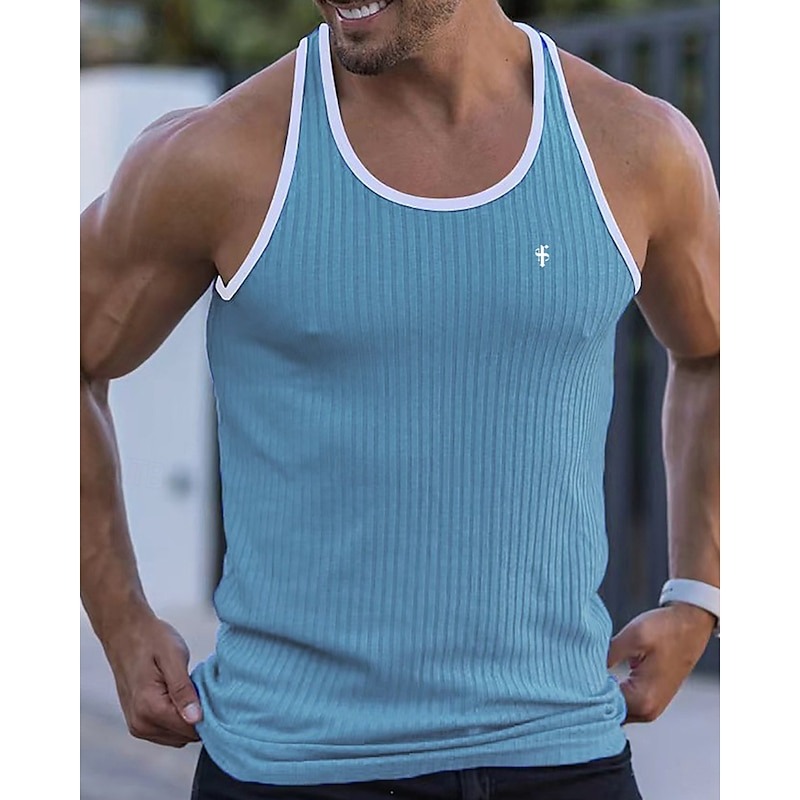 Men's Tank Top Vest Top Undershirt Sleeveless Shirt Sleeveless Crew Neck Summer Color Block Pit Strip Fashion Designer Basic Quick Dry Vacation Street Going out Black White Wine Top Tee for Men